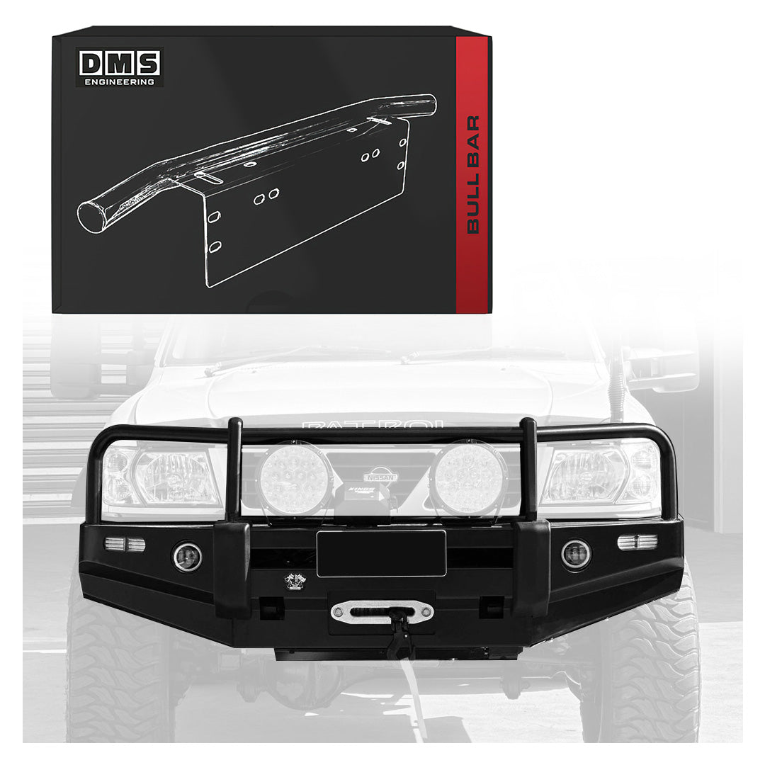 DMS Nissan Patrol GU Y61 / TY61 (1997 - 2004) Triple Hoop Steel Bull Bar + LED Lights ADR Compliant
