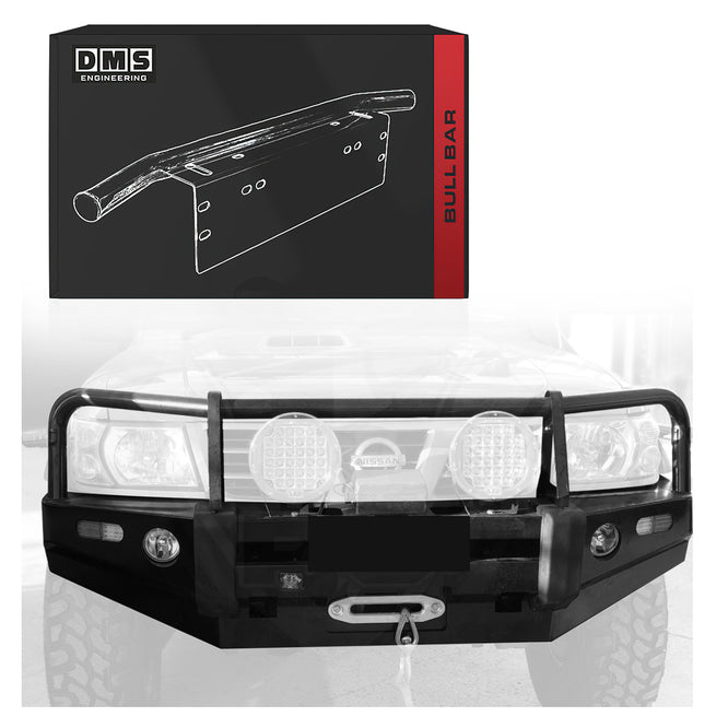 DMS Nissan Patrol GU Y61 / TY61 (1998 - 2004) Triple Hoop Steel Bull Bar + LED Lights ADR Compliant