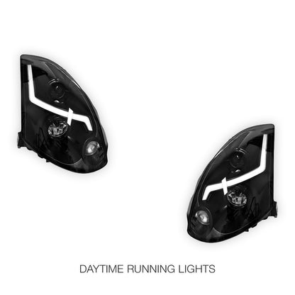 Nissan Skyline V35 350GT Coupe (2001 - 2006) Black R35 GTR Style 3D LED DRL Projector Headlights LH + RH