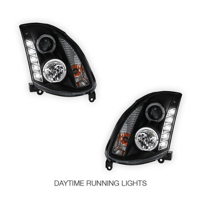 Nissan Skyline V35 Coupe (2003 - 2008) Black LED DRL Projector Headlights LH + RH