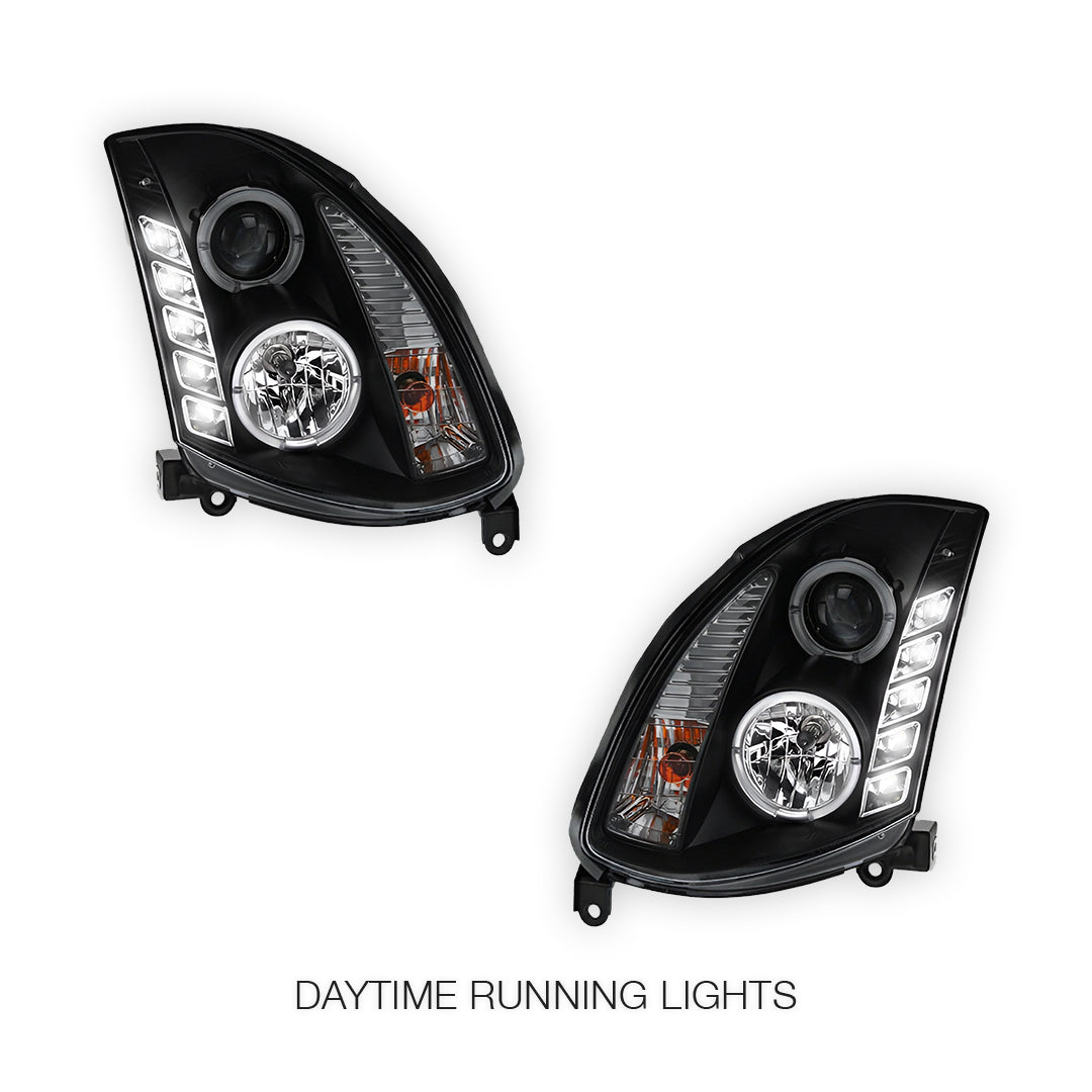 Nissan Skyline V35 Coupe (2003 - 2008) Black LED DRL Projector Headlights LH + RH (Copy)