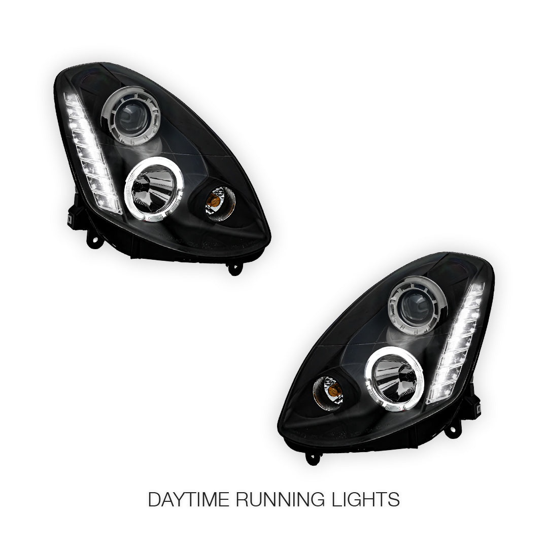 Nissan Skyline V35 Sedan (2001 - 2006) Black LED DRL & Angel Eyes Projector Headlights LH + RH