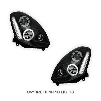 Nissan Skyline V35 Sedan (2001 - 2006) Black LED DRL & Angel Eyes Projector Headlights LH + RH