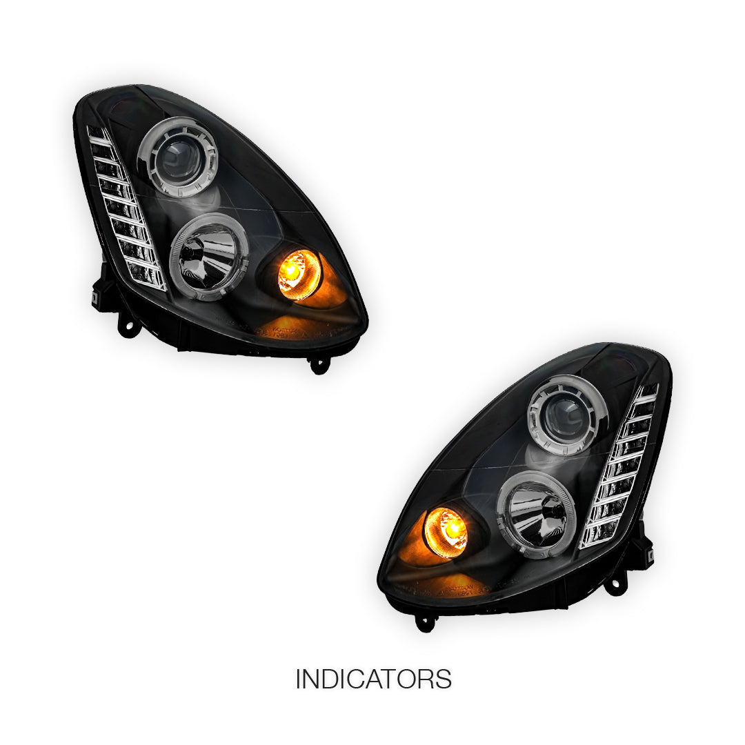 Nissan Skyline V35 Sedan (2001 - 2006) Black LED DRL & Angel Eyes Projector Headlights LH + RH
