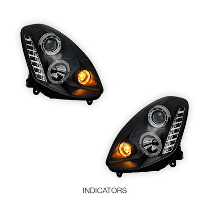 Nissan Skyline V35 Sedan (2001 - 2006) Black LED DRL & Angel Eyes Projector Headlights LH + RH
