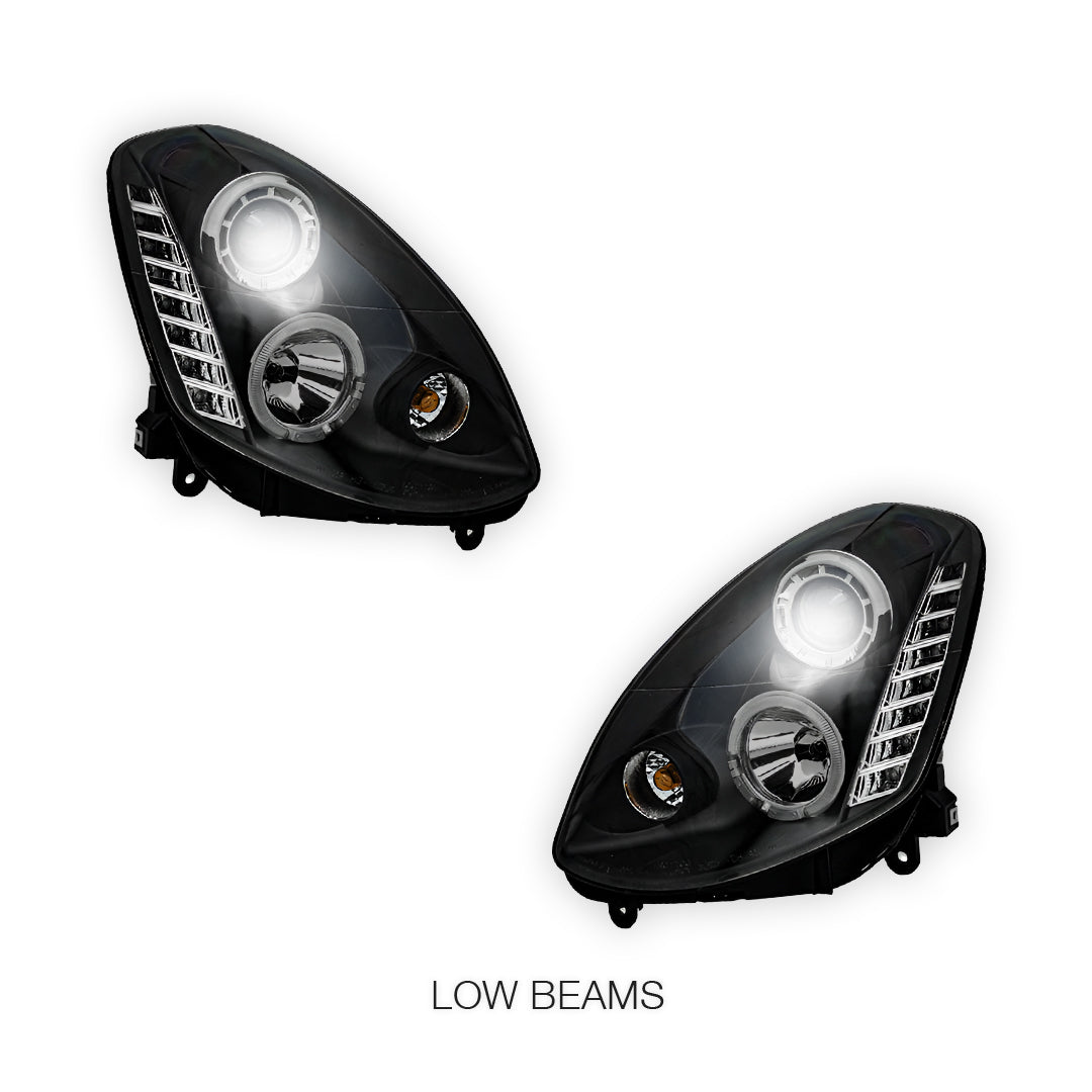 Nissan Skyline V35 Sedan (2001 - 2006) Black LED DRL & Angel Eyes Projector Headlights LH + RH