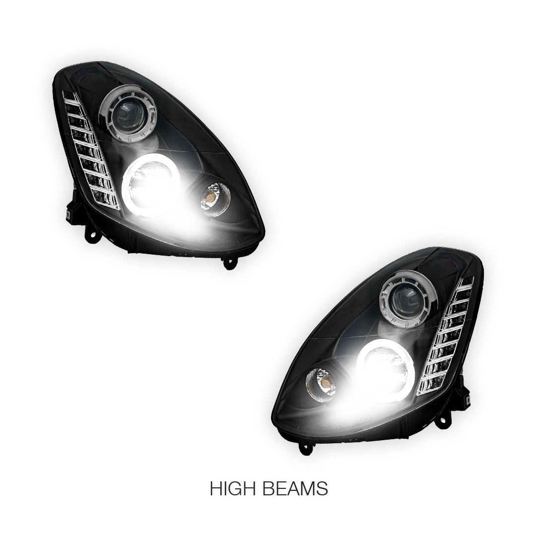 Nissan Skyline V35 Sedan (2001 - 2006) Black LED DRL & Angel Eyes Projector Headlights LH + RH