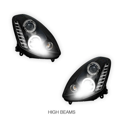 Nissan Skyline V35 Sedan (2001 - 2006) Black LED DRL & Angel Eyes Projector Headlights LH + RH