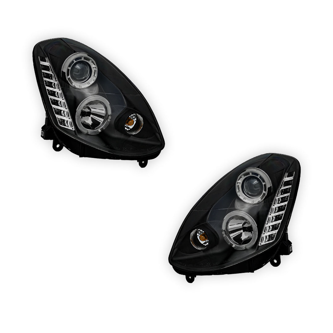 Nissan Skyline V35 Sedan (2001 - 2006) Black LED DRL & Angel Eyes Projector Headlights LH + RH