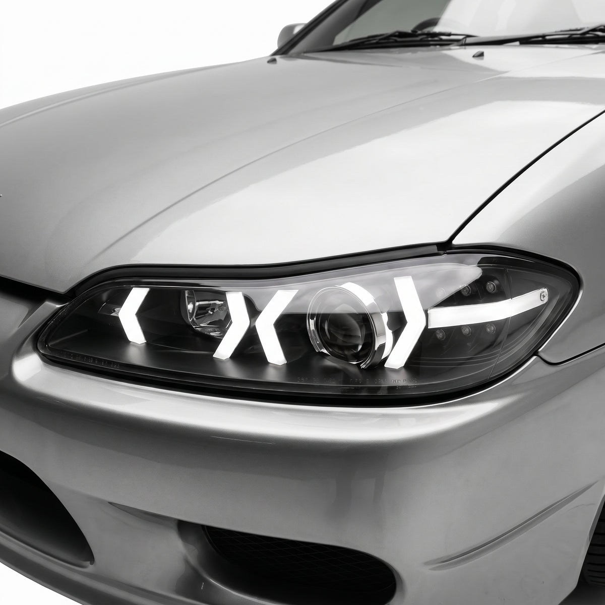 Nissan 200SX S15 (1999 - 2002) LED 3D DRL Bar Projector Headlights LH + RH installed close-up