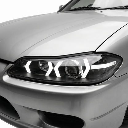Nissan 200SX S15 (1999 - 2002) LED 3D DRL Bar Projector Headlights LH + RH installed close-up
