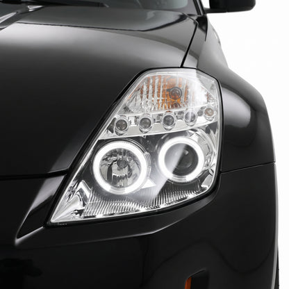 Nissan 350Z Z33 Series 1 (2003 - 2005) Crystal Clear Angel Eyes Projector Headlights LH + RH