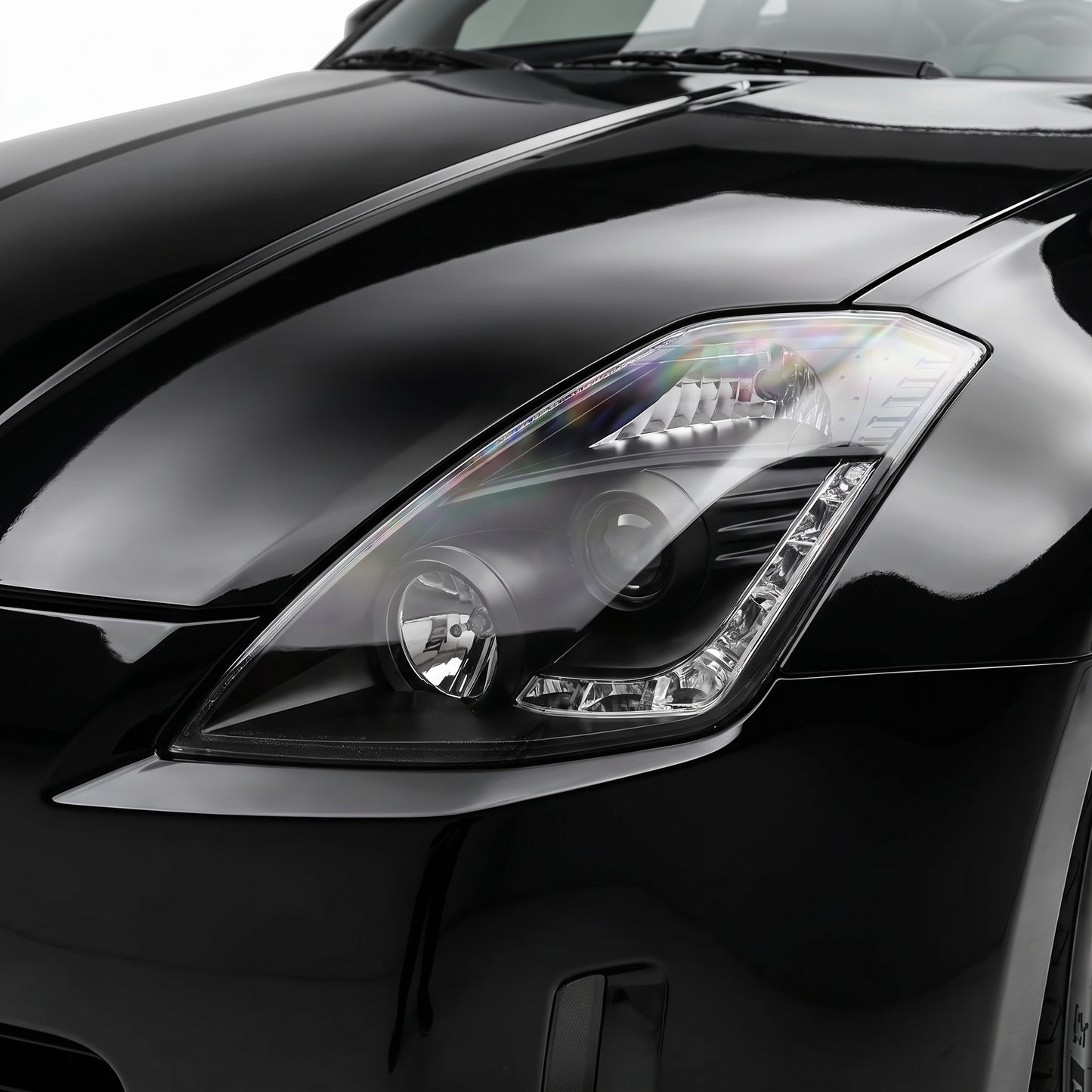 Nissan 350Z Z33 Series 1 (2003 - 2005) JDM Black LED DRL Projector Headlights LH + RH