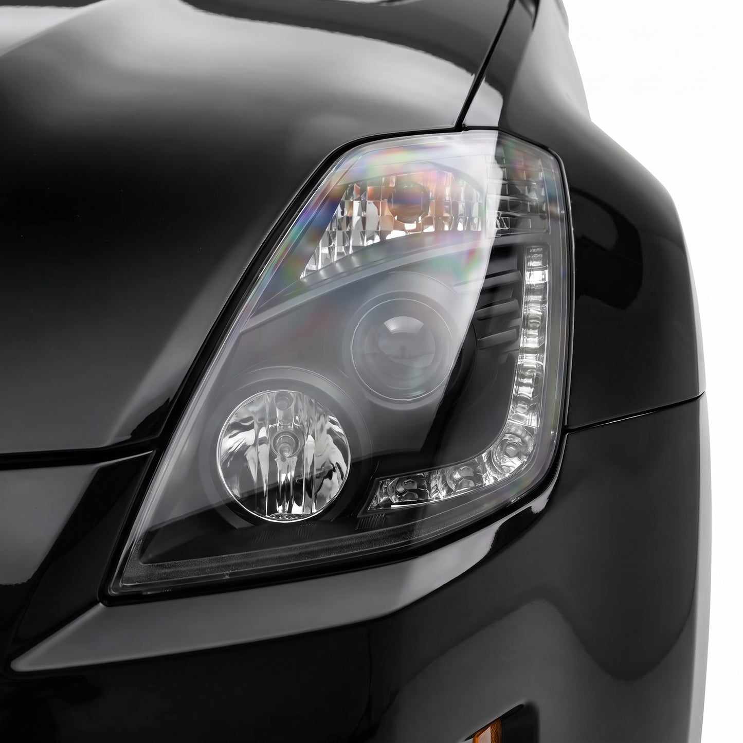 Nissan 350Z Z33 Series 2 (2006 - 2008) JDM Black LED DRL Projector Headlights LH + RH