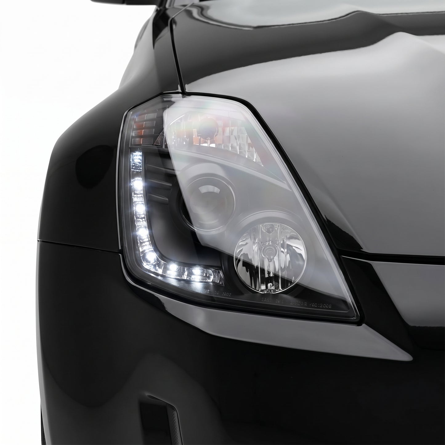 Nissan 350Z Z33 Series 2 (2006 - 2008) JDM Black LED DRL Projector Headlights LH + RH