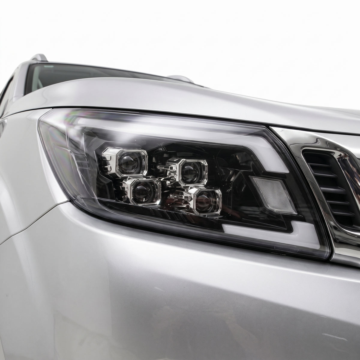 Nissan Navara D23 (2015 - 2020) LED Headlights Halo DRL  LH + RH installed close-up