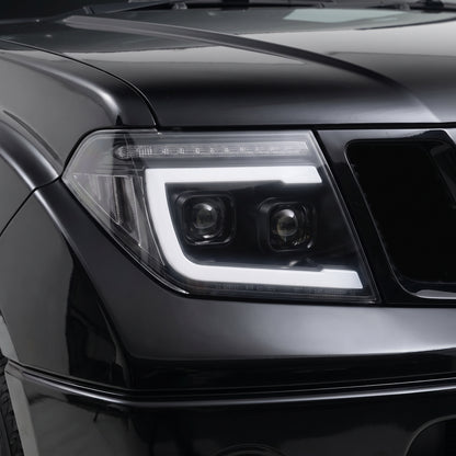Nissan Navara D40 (2005 - 2014) Black DRL Projector With LED Sequential Indicators Headlights LH + RH