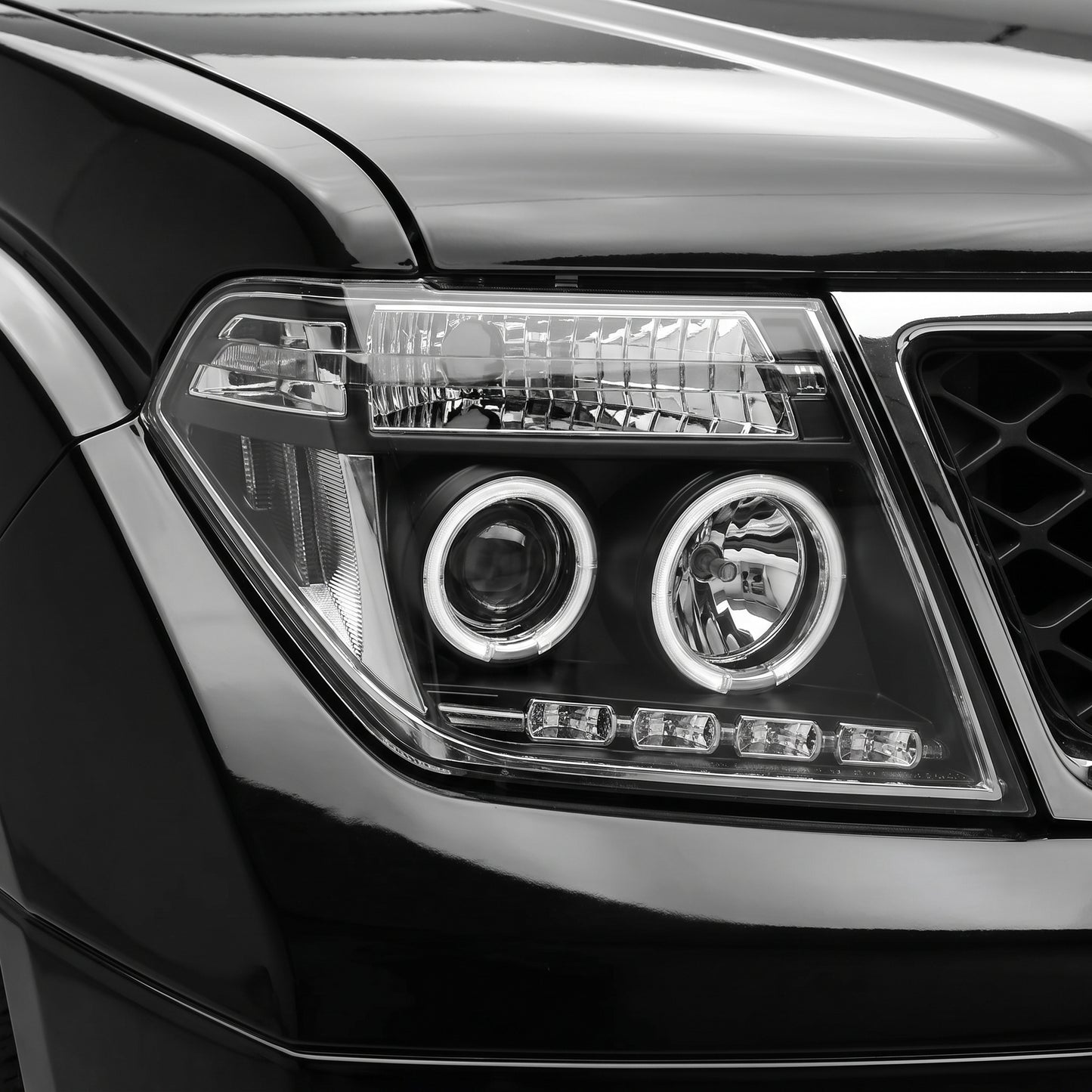 Nissan Pathfinder R51 (2005 - 2009) Black CCFL Angel Eyes Projector Headlights LH + RH