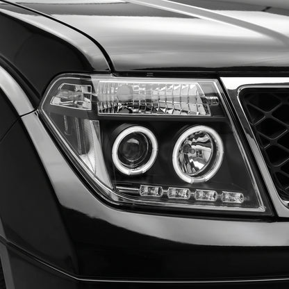 Nissan Pathfinder R51 (2005 - 2009) Black CCFL Angel Eyes Projector Headlights LH + RH