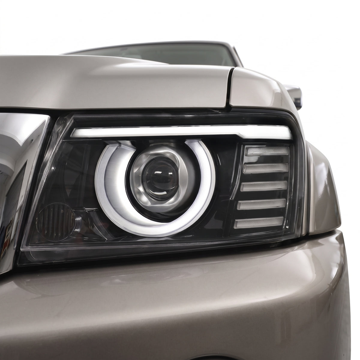 Nissan Patrol GU MK4 / MK5 / MK6 / MK7 / MK8 / Y61 (2005 - 2016) Full LED Laser Headlights LH + RH installed close-up