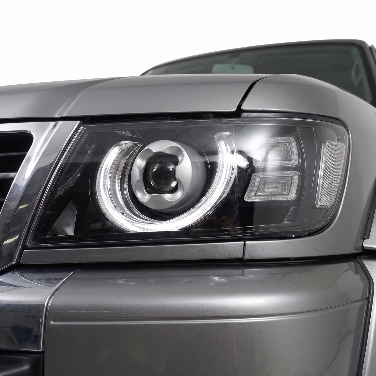 Nissan Patrol GU / Y61 (2005 - 2016) Full LED Headlights LH + RH installed close-up