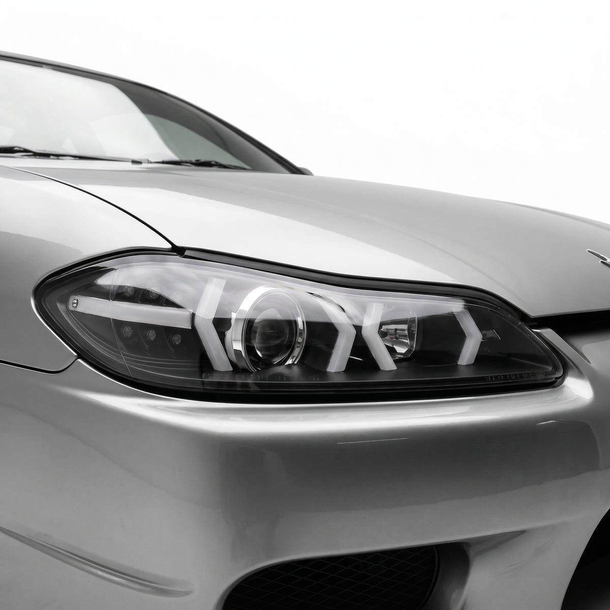Nissan Silvia S15 (1999 - 2002) LED 3D DRL Bar Projector Headlights LH + RH installed close-up