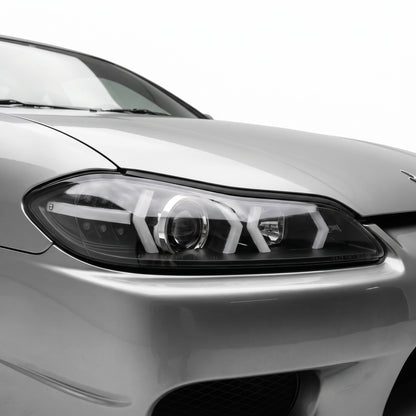 Nissan Silvia S15 (1999 - 2002) LED 3D DRL Bar Projector Headlights LH + RH installed close-up