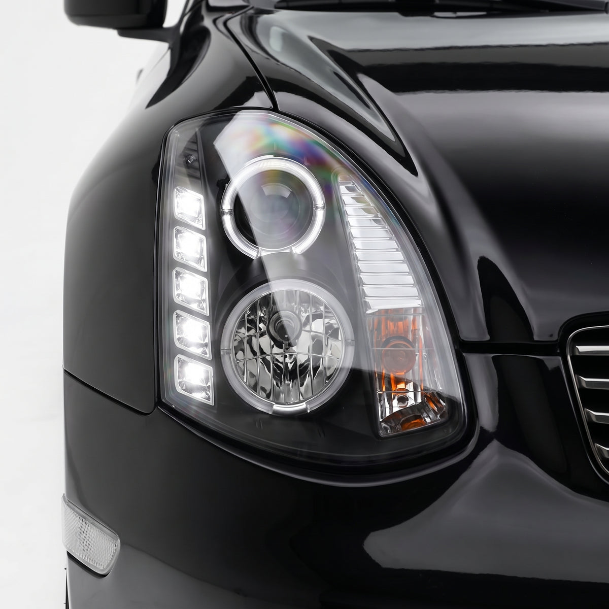 Nissan Skyline V35 Coupe (2003 - 2008) Black LED DRL Projector Headlights LH + RH installed