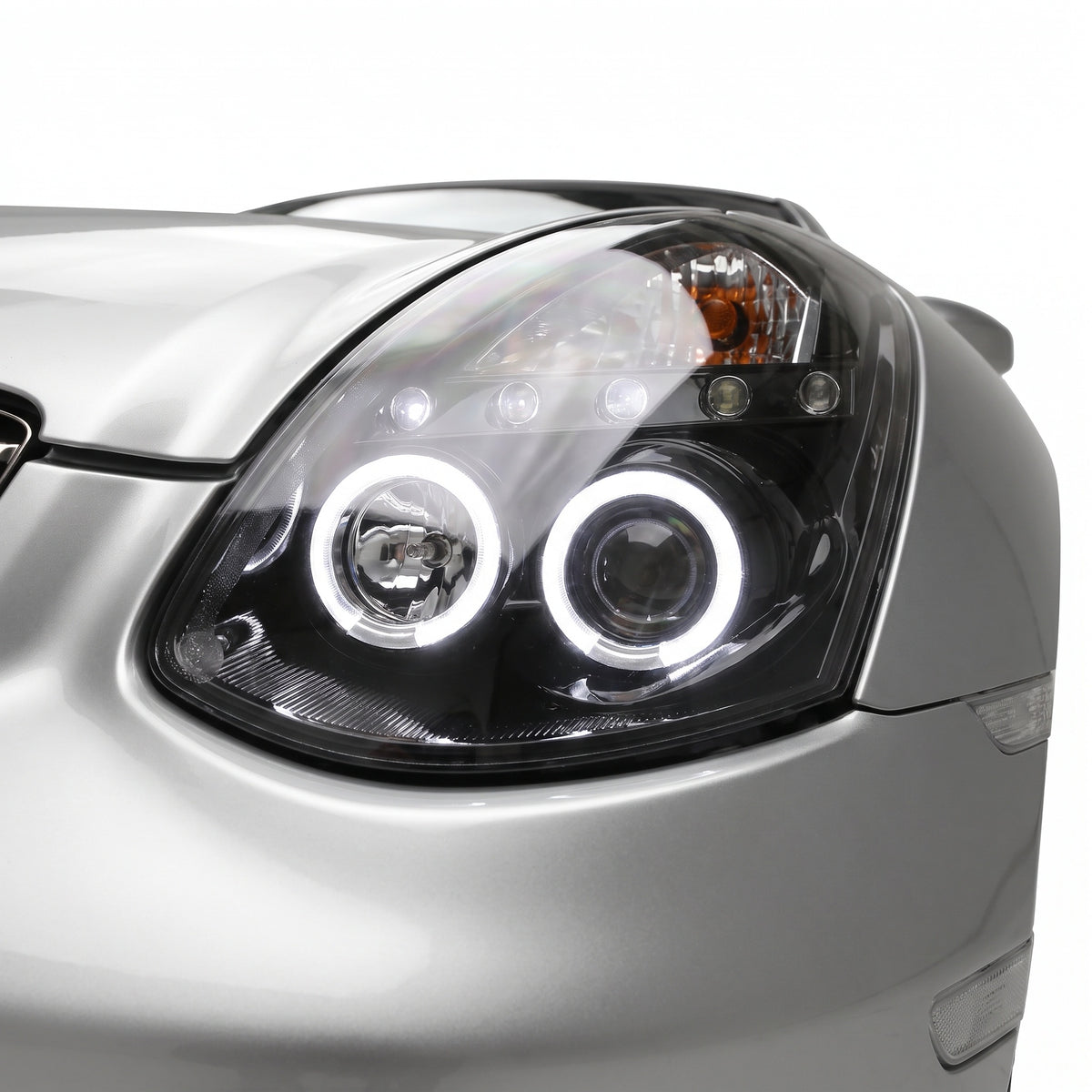Nissan Skyline V35 (2003- 2008) LED DRL Angel-Eyes Projector Headlights LH + RH installed close-up