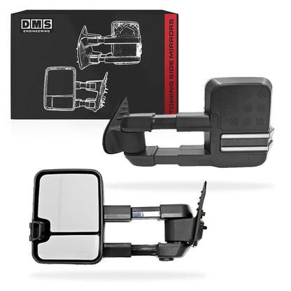 Nissan Navara D23 NP300 (2015 - 2025) Black Electric LED Indicators Extendable Towing Side Mirrors LH + RH