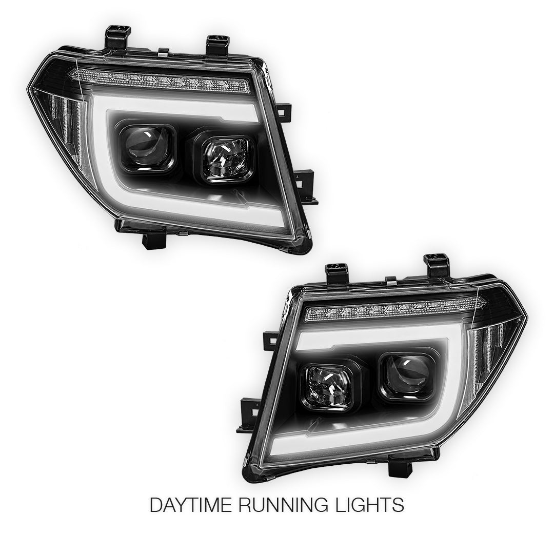 Nissan Navara D40 (2005 - 2014) Black CCFL Angel Eyes Projector Headlights LH + RH