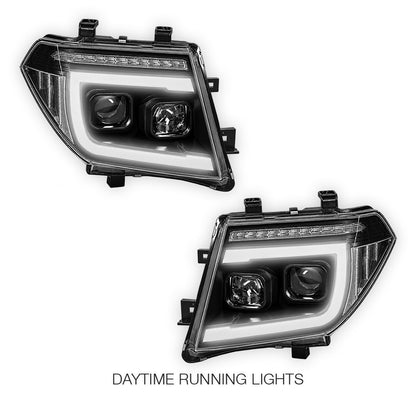 Nissan Navara D40 (2005 - 2014) Black CCFL Angel Eyes Projector Headlights LH + RH