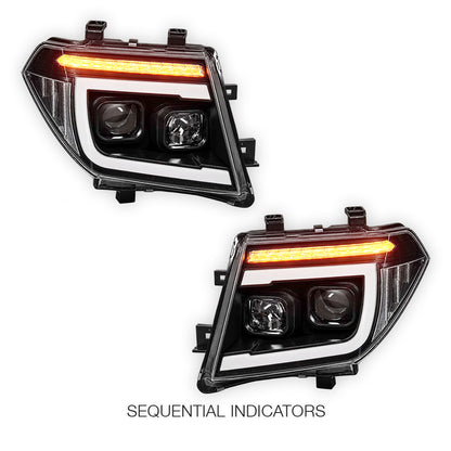 Nissan Navara D40 (2005 - 2014) Black CCFL Angel Eyes Projector Headlights LH + RH