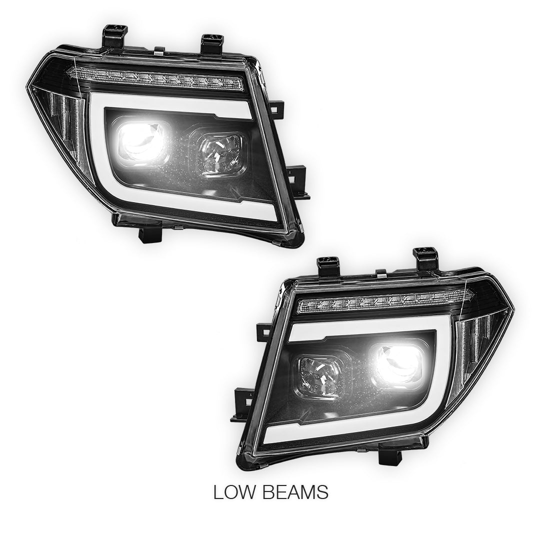 Nissan Navara D40 (2005 - 2014) Black CCFL Angel Eyes Projector Headlights LH + RH