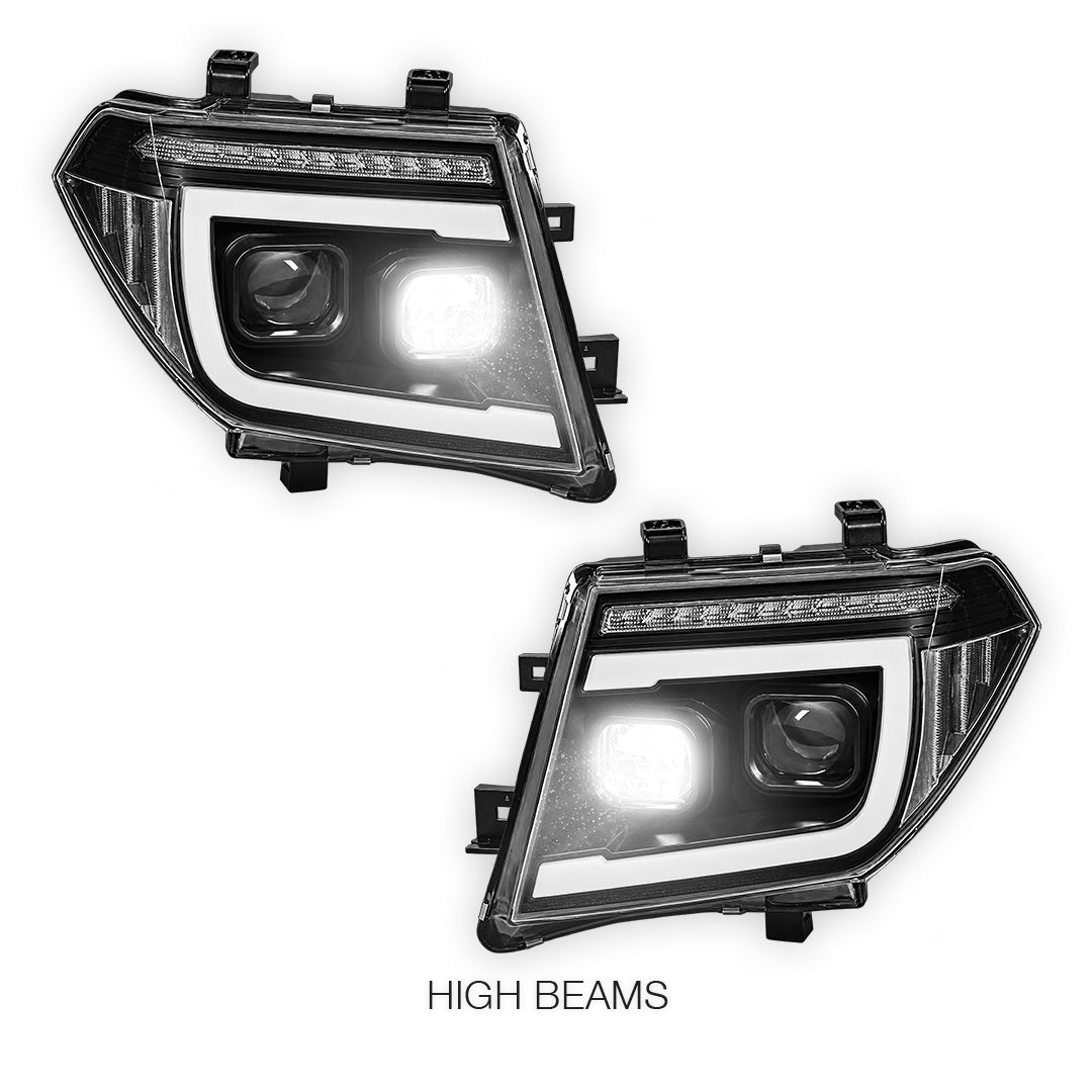 Nissan Navara D40 (2005 - 2014) Black CCFL Angel Eyes Projector Headlights LH + RH