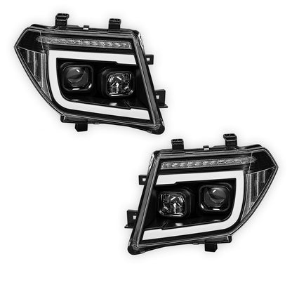 Nissan Navara D40 (2005 - 2014) Black CCFL Angel Eyes Projector Headlights LH + RH
