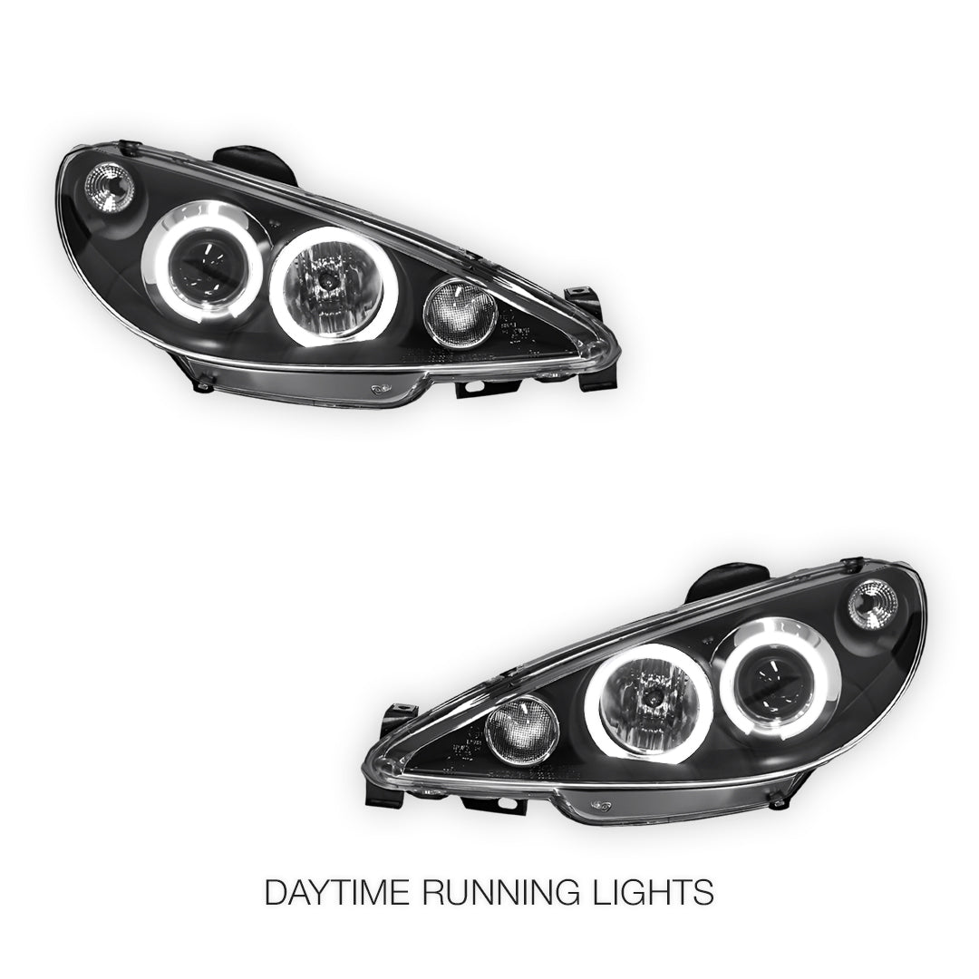 Peugeot 206 206CC Facelift (2003 - 2007) Black CCFL Angel Eyes Projector Headlights LH + RH