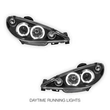 Peugeot 206 206CC Facelift (2003 - 2007) Black CCFL Angel Eyes Projector Headlights LH + RH