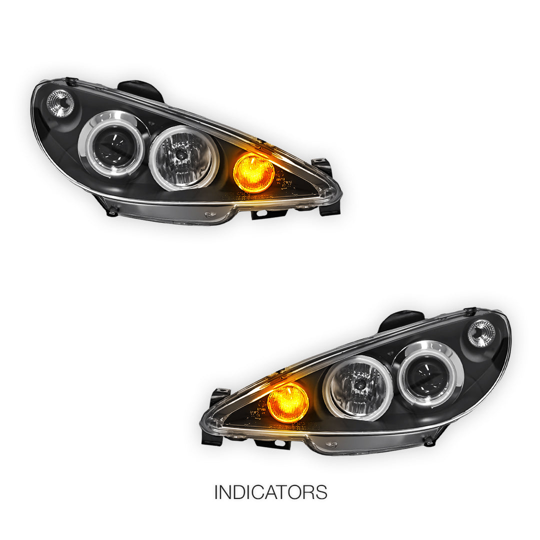 Peugeot 206 206CC Facelift (2003 - 2007) Black CCFL Angel Eyes Projector Headlights LH + RH