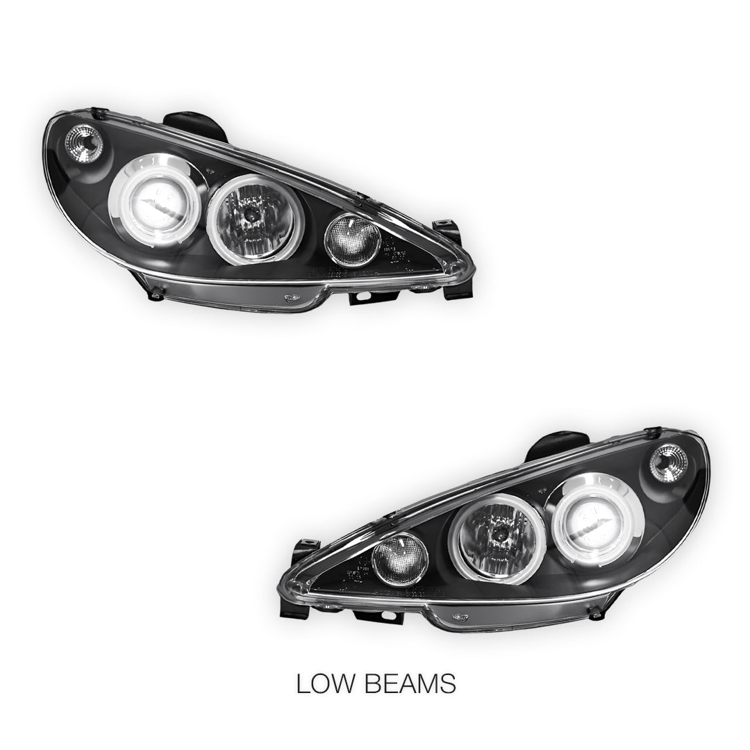 Peugeot 206 206CC Facelift (2003 - 2007) Black CCFL Angel Eyes Projector Headlights LH + RH
