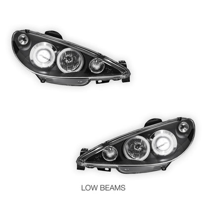 Peugeot 206 206CC Facelift (2003 - 2007) Black CCFL Angel Eyes Projector Headlights LH + RH