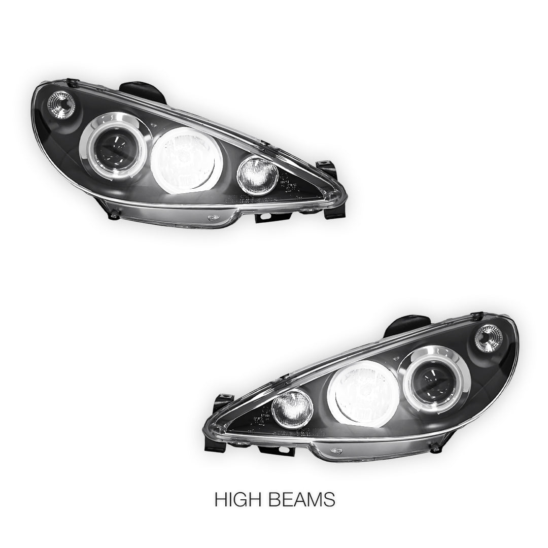 Peugeot 206 206CC Facelift (2003 - 2007) Black CCFL Angel Eyes Projector Headlights LH + RH