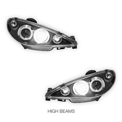Peugeot 206 206CC Facelift (2003 - 2007) Black CCFL Angel Eyes Projector Headlights LH + RH