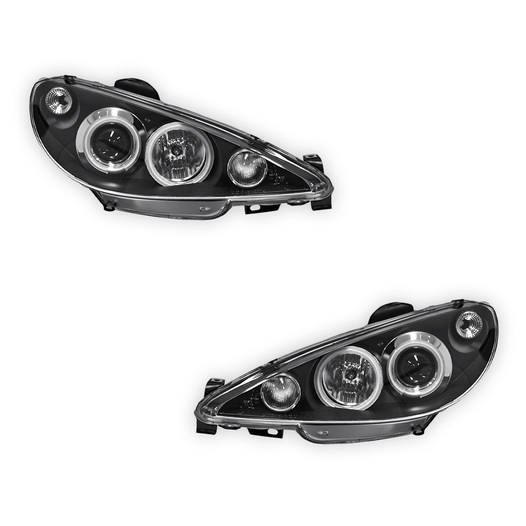 Peugeot 206 206CC Facelift (2003 - 2007) Black CCFL Angel Eyes Projector Headlights LH + RH