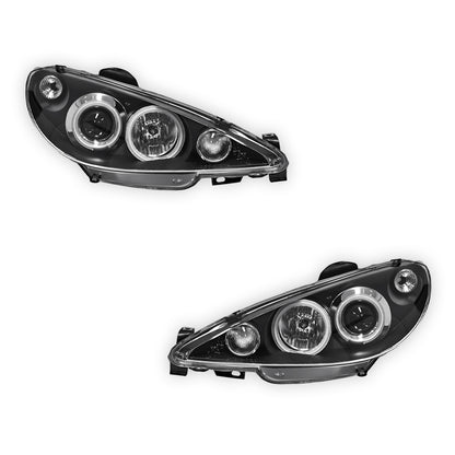 Peugeot 206 206CC Facelift (2003 - 2007) Black CCFL Angel Eyes Projector Headlights LH + RH