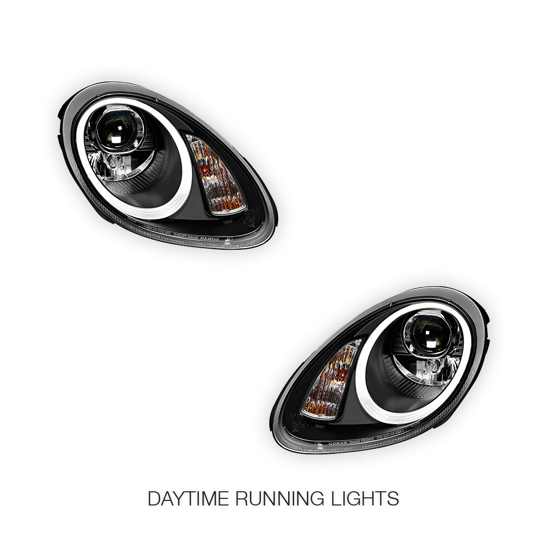 Porsche Boxster 987 Series 1 (2005 - 2008) Black DRL LED Projector Headlights LH + RH