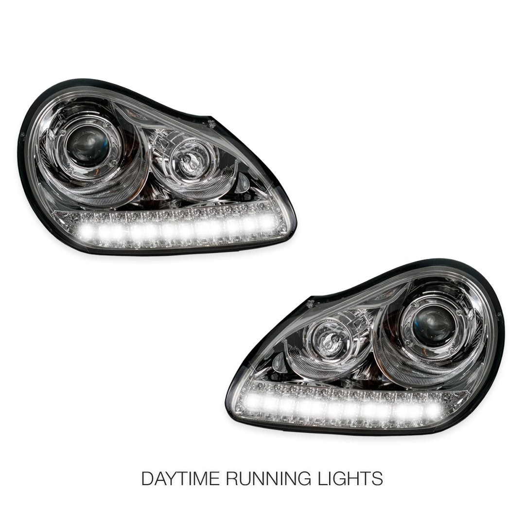 Porsche Cayenne 955 9PA (2003 - 2006) Crystal Clear LED DRL Projector Headlights LH + RH