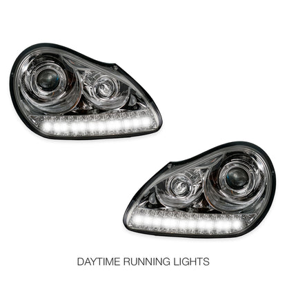 Porsche Cayenne 955 9PA (2003 - 2006) Crystal Clear LED DRL Projector Headlights LH + RH