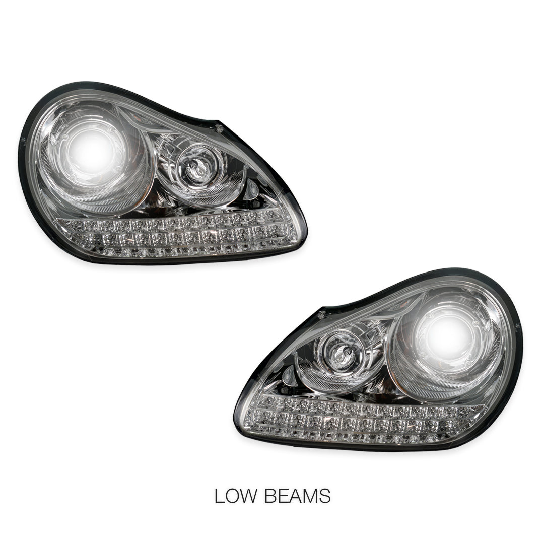 Porsche Cayenne 955 9PA (2003 - 2006) Crystal Clear LED DRL Projector Headlights LH + RH