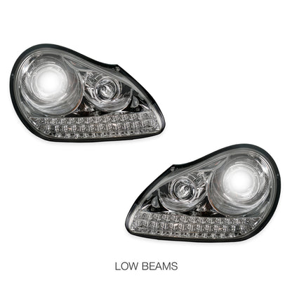 Porsche Cayenne 955 9PA (2003 - 2006) Crystal Clear LED DRL Projector Headlights LH + RH
